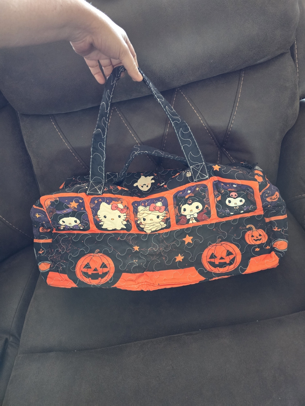 Sanrio Hello Kitty Halloween Bus Quilted Design Tote Bag - Black & Orange